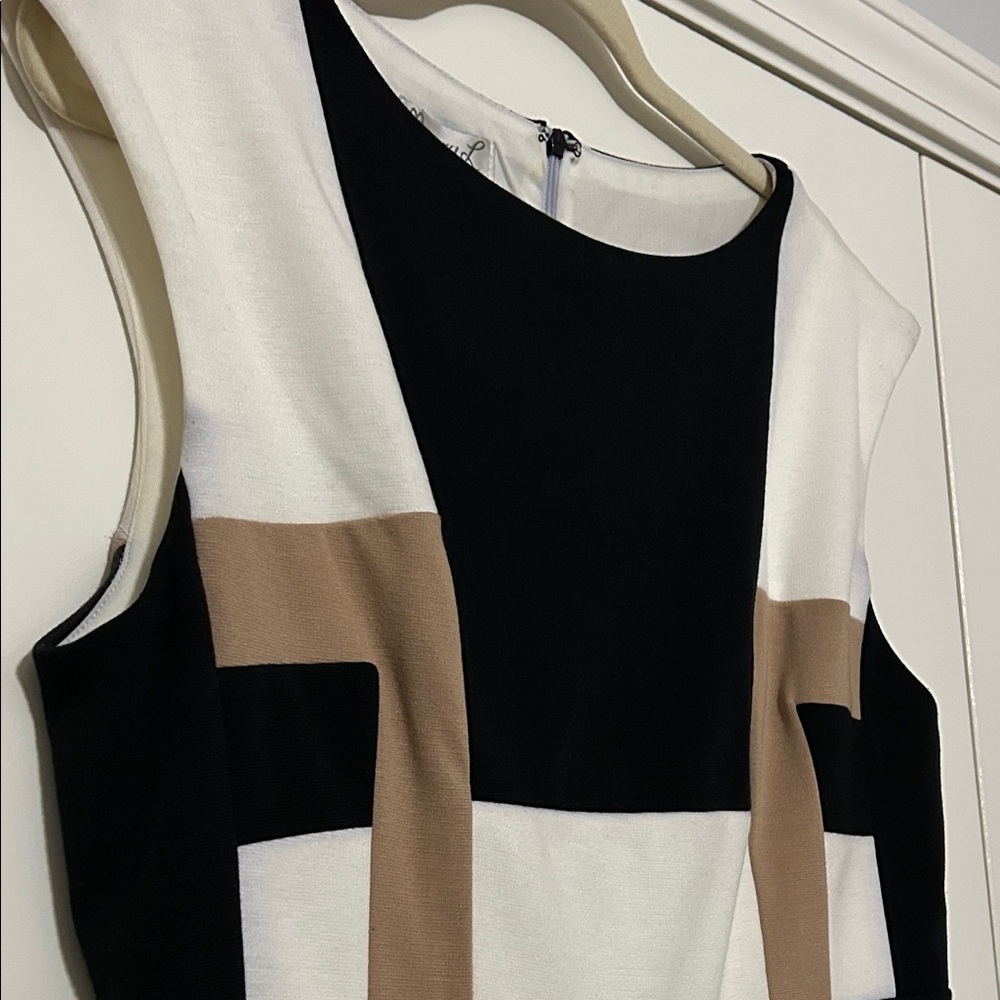 Maggy London Black and White Mini Dress with Tan Accents - Picture 3 of 5